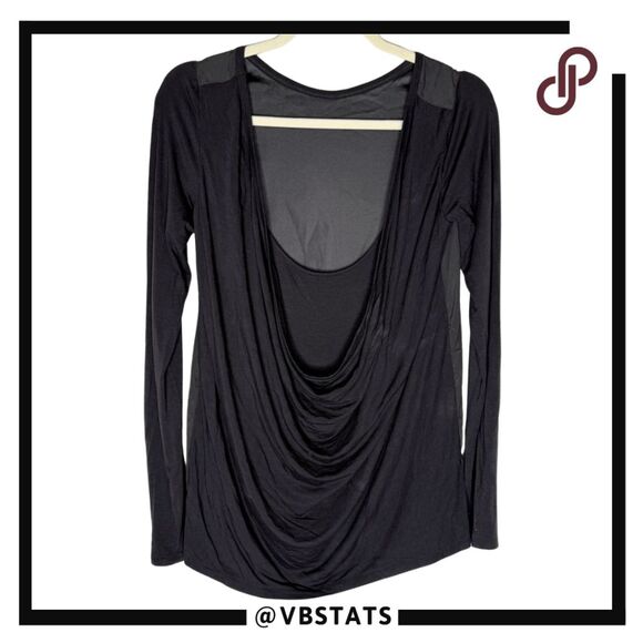 Theory Women's Clera Open Drape Back Silk Blend Long Sleeve Top Gray Size Small‎ - Picture 2 of 9